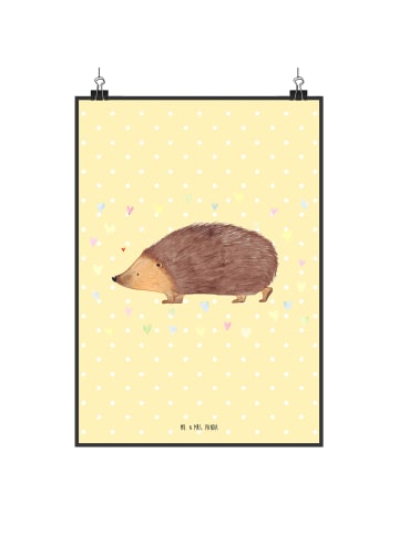 Mr. & Mrs. Panda Poster Igel Herzen ohne Spruch in Gelb Pastell