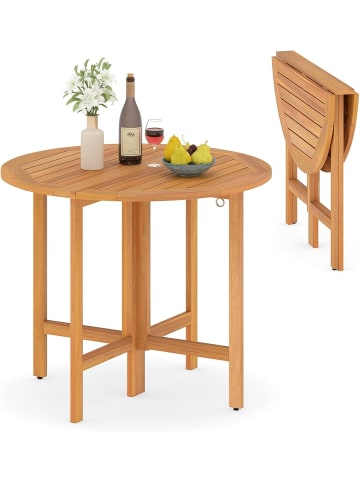 COSTWAY Gartentisch Klappbar Holz Ø 90 cm in Braun