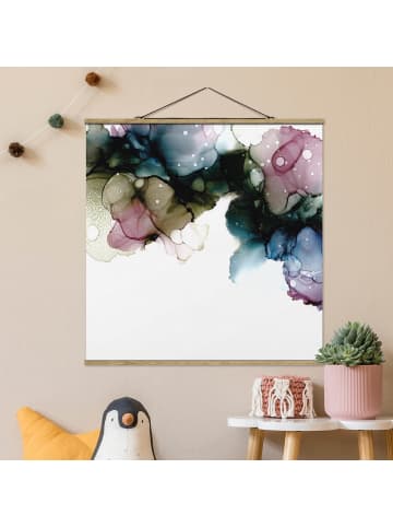 WALLART Stoffbild mit Posterleisten - Blumenbogen mit Gold in Blau