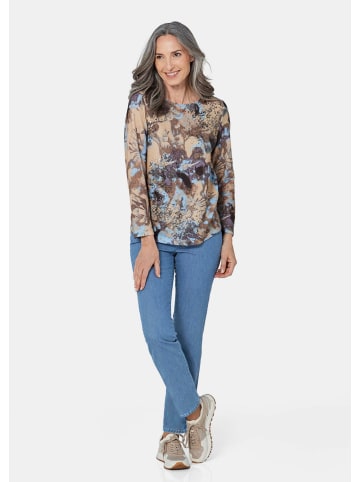 GOLDNER Kurzgröße:  Sweatshirt mit Druck in beige / gemustert