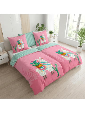 Good Morning Renforcé Kinder Bettwäsche - Lama - pink in rosa