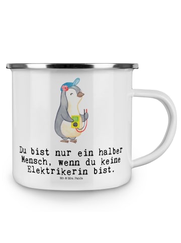 Mr. & Mrs. Panda Teetasse Elektrikerin Herz mit Spruch in Weiß
