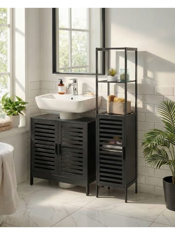Beliani Badezimmerregal OWASSO in Schwarz - (W) 32 x (H) 145 x (L) 30 cm