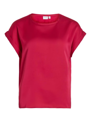 Vila Satin Blusen T-Shirt Kurzarm Basic Top Glänzend VIELLETTE in Rot-4