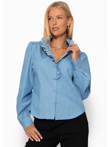 SASSYCLASSY Denim Bluse mit Rüschen in Blau