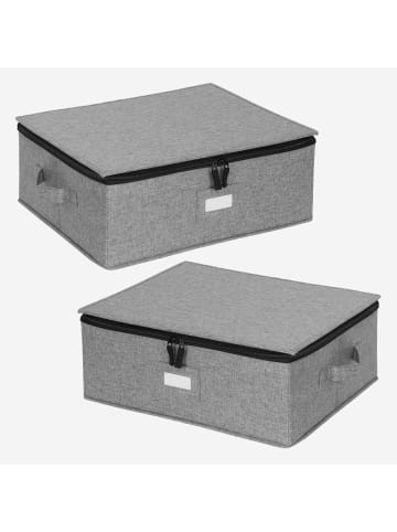 relaxdays 2 x Aufbewahrungsbox für Geschirr "Tassen" in Grau - (B)41,5 x (H)17 x (T)34 cm