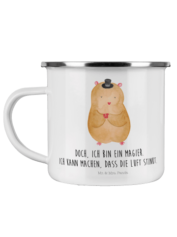 Mr. & Mrs. Panda Camping Emaille Tasse Hamster Hut mit Spruch in Weiß