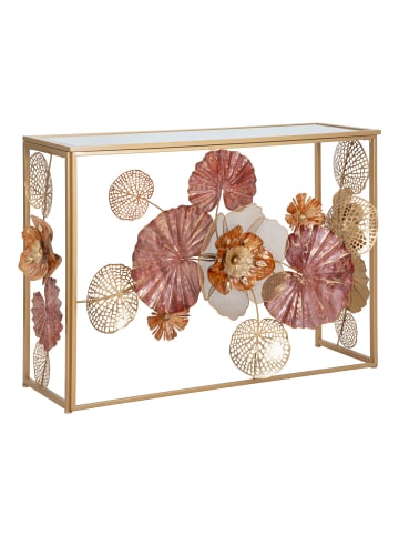 Mauro Ferretti Goldene Metallkonsole mit Blumen- und Blätterdekor, 114 x 41,5 x 80 cm