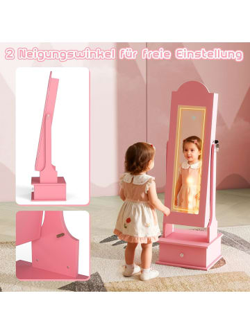 COSTWAY Kinder Schmuckschrank mit Beleuchtung abschließbar in Rosa