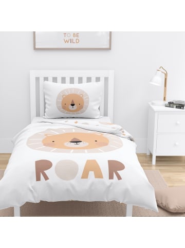 MTOnlinehandel Babybettwäsche-Set Biber  "Little Lion"  in Weiß/Beige/ Orange