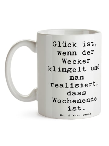 Mr. & Mrs. Panda Kaffeetasse Spruch Glück am Wochenende mit Spruch in Weiß