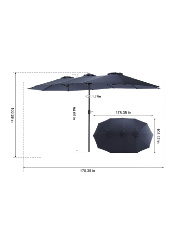 ABRIHOME Doppelseitiger Sonnenschirm in Blau 450 cm rechteckig mit Kurbel