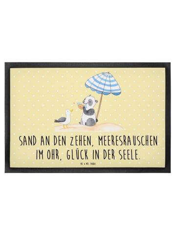 Mr. & Mrs. Panda Fußmatte Sommer Meer Glück mit Spruch in Gelb Pastell