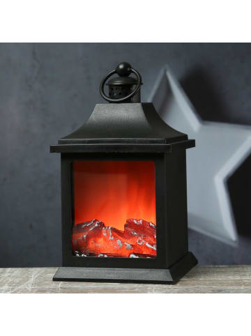 MARELIDA LED Laterne Kamin mit Flammenoptik H: 31cm Batterie/USB in schwarz