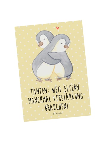 Mr. & Mrs. Panda Postkarte Liebe Tanten mit Spruch in Gelb Pastell
