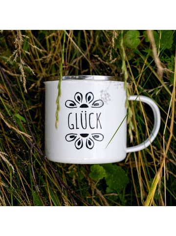 Geda Labels Tasse Glück Emaille in Weiß - 350ml