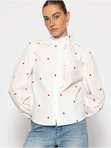 SASSYCLASSY Baumwoll Bluse mit Rüschen in Offwhite