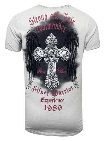 Rusty Neal V-Neck T-Shirt Verwaschen mit Seitlichem Print in Grau