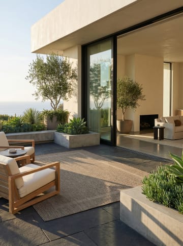 KADIMA DESIGN Teppich Outdoor Flachgewebe Uni-Design Polypropylen Balkon in Braun