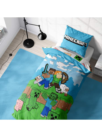 MTOnlinehandel Bettwäsche-Set "Minecraft Pixelwelt" in Grün/ Weiß