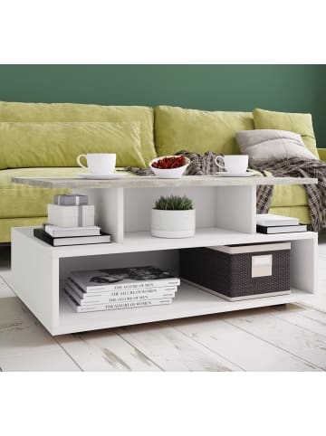 VCM  Holz Sofatisch Couchtisch Wohnzimmertisch Esila in Weiß / Beton-Optik