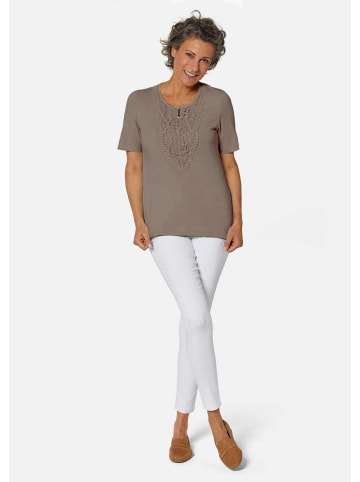 GOLDNER T-Shirt mit Spitze Rundhalsshirt mit Häkelspitze in mocca