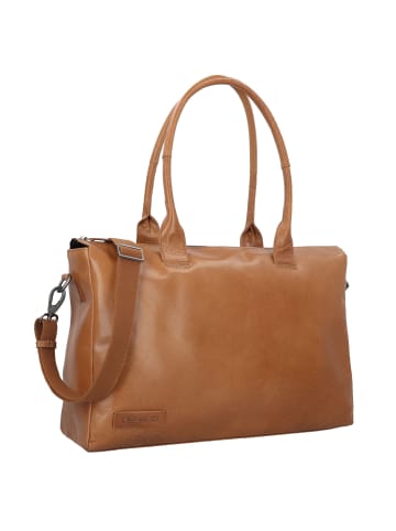 Plevier Rock Copal Schultertasche Leder 44 cm Laptopfach in cognac