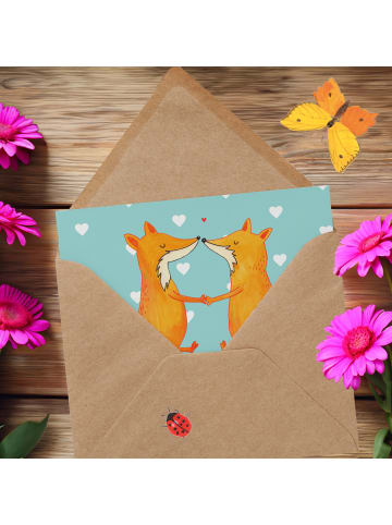 Mr. & Mrs. Panda Glückwunschkarte Füchse Liebe mit Spruch in Türkis Pastell