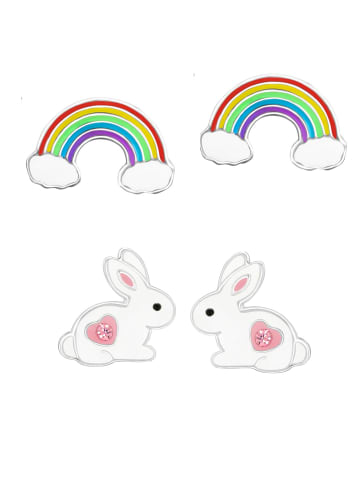 schmuck23 Ohrstecker Set Hase und Regenbogen 925 Silber
