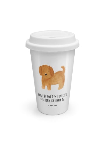 Mr. & Mrs. Panda Thermobecher Hund Flauschig mit Spruch in Weiß