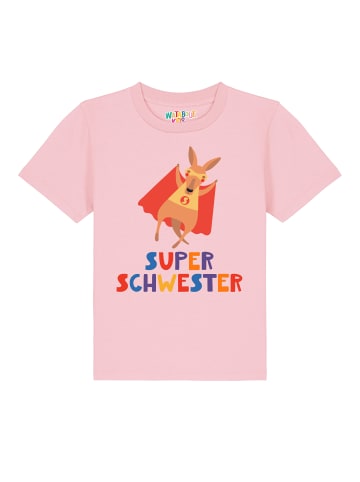 wat? Apparel T-Shirt Känguru Superschwester in Rosa