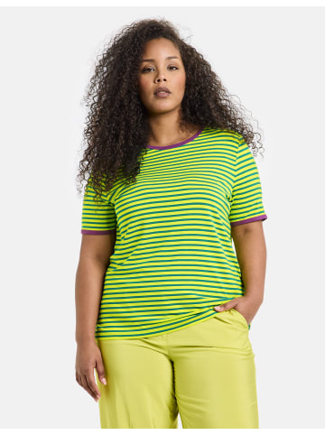 SAMOON T-Shirt Kurzarm Rundhals in Lemon - Galactic Green Ringel