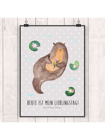 Mr. & Mrs. Panda Bild Otter Seerose mit Spruch in Grau Pastell
