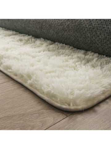 KADIMA DESIGN Hochflor Teppich Shaggy waschbar Unifarben Schlafzimmer in Weiß