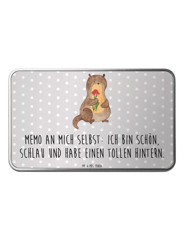 Mr. & Mrs. Panda Keksdose Otter Blumenstrauß mit Spruch in Grau Pastell