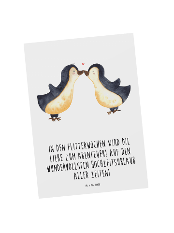 Mr. & Mrs. Panda Postkarte Flitterwochen Abenteuer mit Spruch in Weiß
