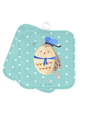 Mr. & Mrs. Panda Potholder Eule Matrose ohne Spruch in Türkis Pastell