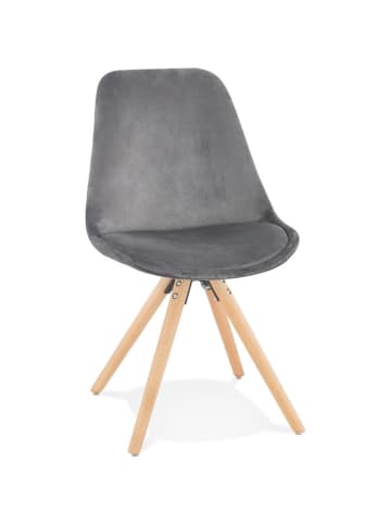 KADIMA DESIGN Essstuhl Samt & Holz, Moderner Vintagesessel, Designstuhl in Grau-Beige