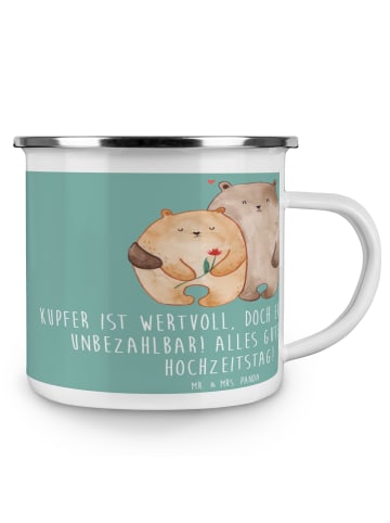 Mr. & Mrs. Panda Camping Emaille Tasse 7. Hochzeitstag Kupferhoc... in Meeresbrise