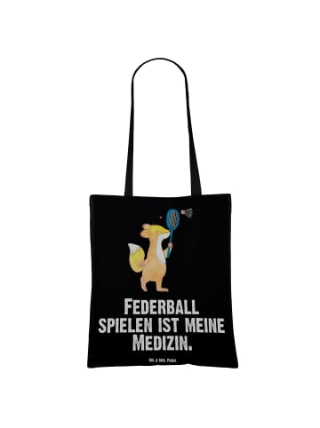 Mr. & Mrs. Panda Tragetasche Fuchs Federball spielen mit Spruch in Schwarz