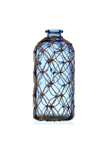 MARELIDA Maritime Dekoflasche mit Juteseil Glasvase H: 25cm in blau
