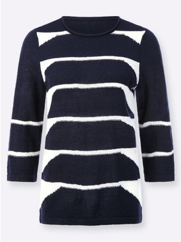 WITT WEIDEN Rundhals-Pullover in marine-ecru-gemustert