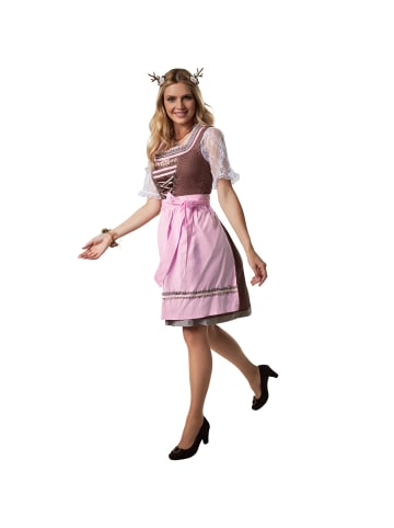 tectake Frauenkostüm Mini-Dirndl Altötting Modell 1 in weinrot/rosa