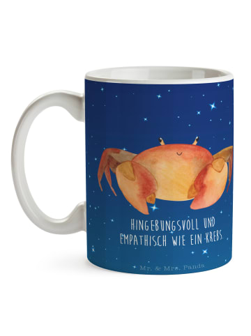 Mr. & Mrs. Panda Kaffeetasse Sternzeichen Krebs mit Spruch in Sternenhimmel Blau
