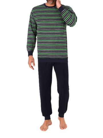 NORMANN Langarm Schlafanzug Frottee Bündchen in grün