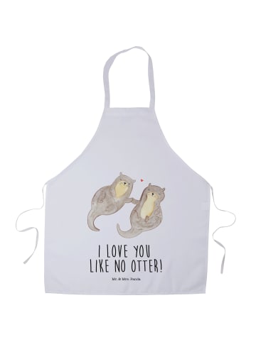 Mr. & Mrs. Panda Schürze Otter Hände halten mit Spruch in Weiß