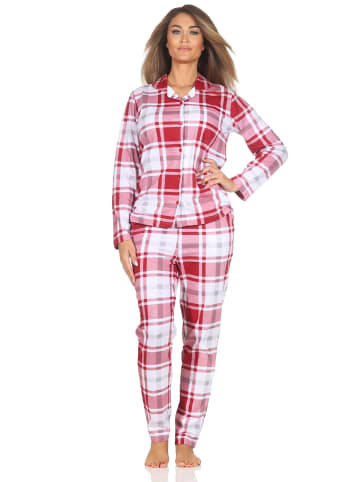 NORMANN Schlafanzug langarm Pyjama karierte Optik Jersey - 87050 in rot