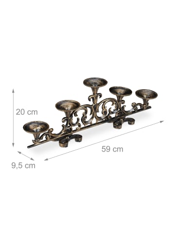 relaxdays 5 x Kerzenständer in Bronze - (B)59x (H)20 x (T)9,5 cm