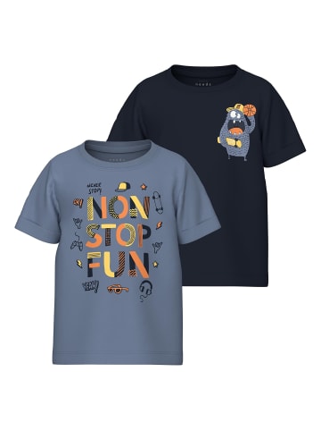 name it 2er-Pack T-Shirt für kleine Fashionistas in Blau-Schwarz