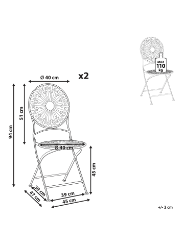 Beliani 2er-Set Gartenstuhl SCAFA in Weiß